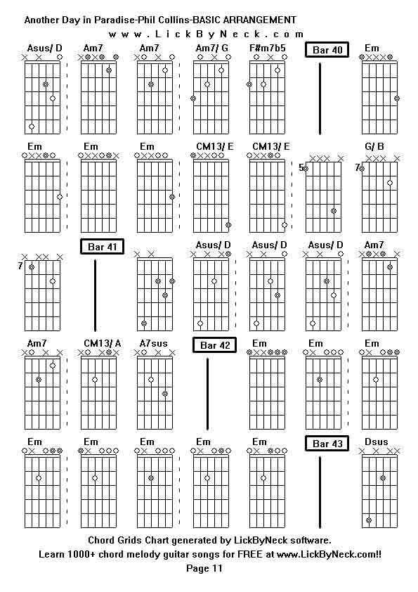 Chord Grids Chart of chord melody fingerstyle guitar song-Another Day in Paradise-Phil Collins-BASIC ARRANGEMENT,generated by LickByNeck software.